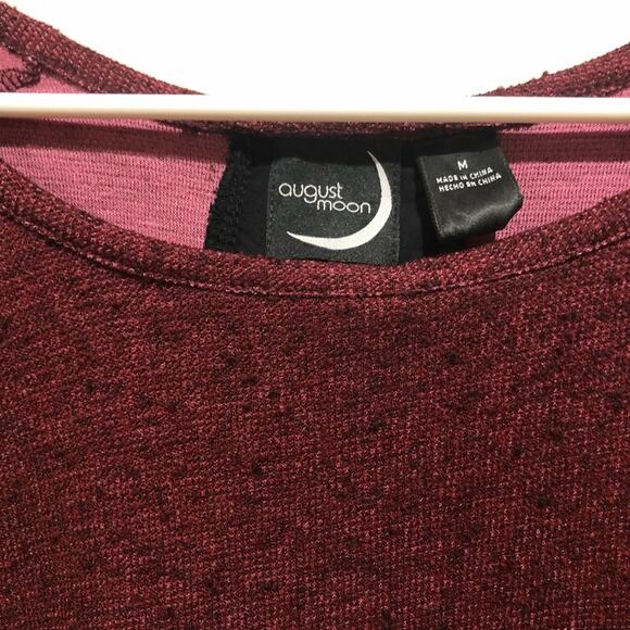 August Moon Maroon 3/4 Sleeve Top Blouse Split Back Bow Layered size M - Picture 6 of 8